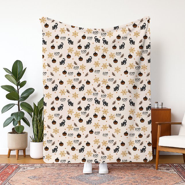 Manta Polar Patrón de Halloween de calabaza de gato negro lind (Subido por el creador)