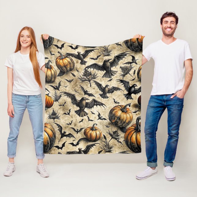 Manta Polar Patrón de Halloween de calabazas, cuerdas y murcié (In situ)