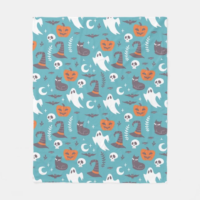 Manta Polar Patrón de Halloween de dibujos Verde azulados dive (Anverso)