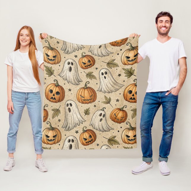 Manta Polar Patrón de Halloween de fantasías y calabazas (In situ)