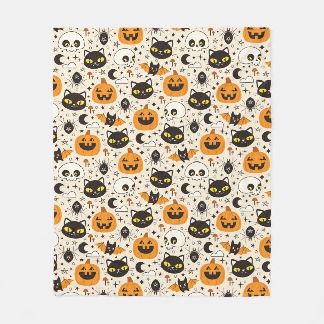 Manta Polar Patrón de Halloween de Retro Cuto (Anverso)