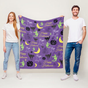 Manta Polar Patrón de Halloween Morado