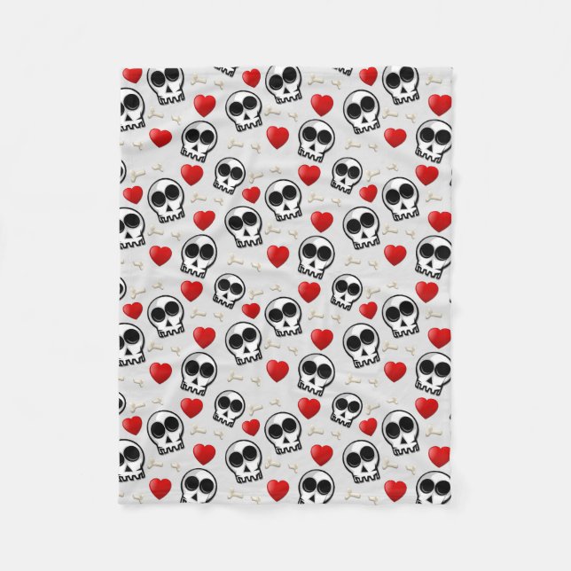 Manta Polar Patrón de Halloween Skulls y Red Hearts (Anverso)