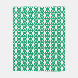 Manta Polar Patrón de Hexágono Blanco Verde Trébol