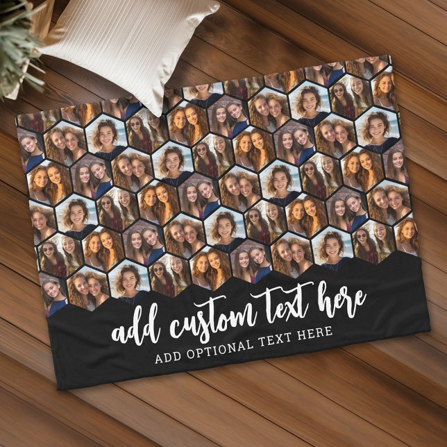 Manta Polar Patrón de hexágono funky de 5 Collages de fotos -  (Personalized fleece blanket with 5 photos and custom text)