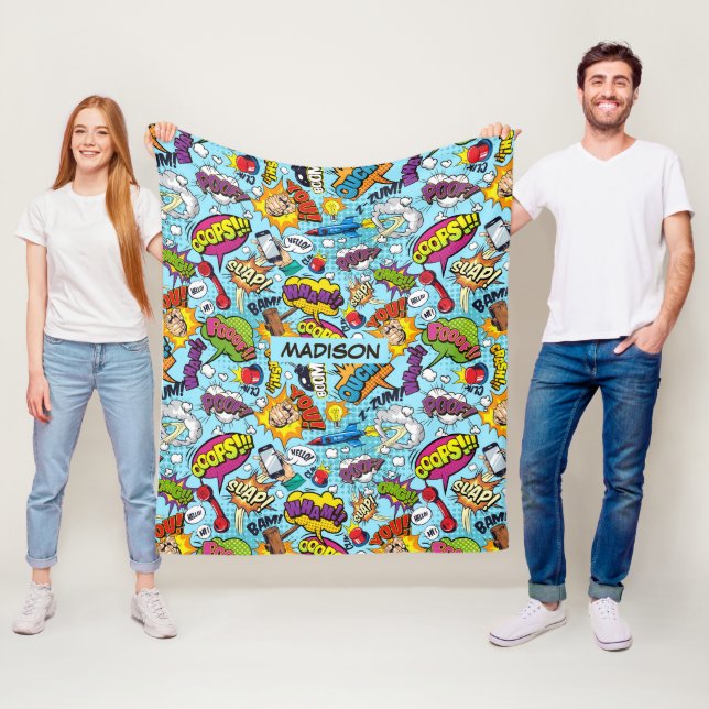 Manta Polar Patrón de historietas de texto de personalizado (In situ)