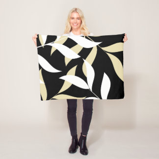 Manta Polar Patrón de hoja beige y blanco