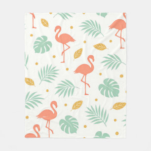 Manta Polar Patrón de hoja tropical de flamenco coral