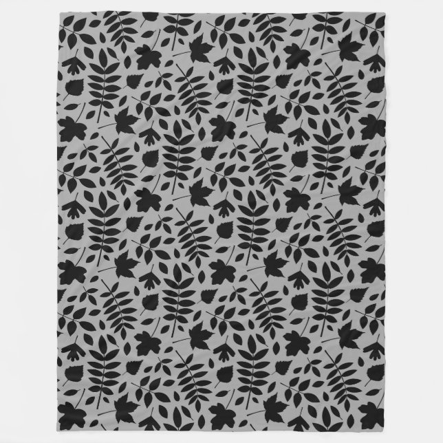 Manta Polar Patrón de hojas caídas negro sobre gris (Anverso)