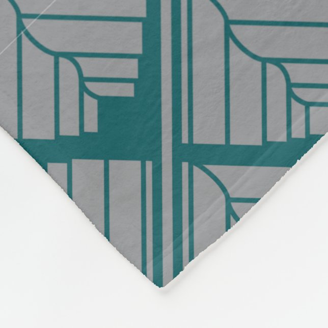 Manta Polar Patrón de hojas cuadradas Verde azulado neutro (Esquina)