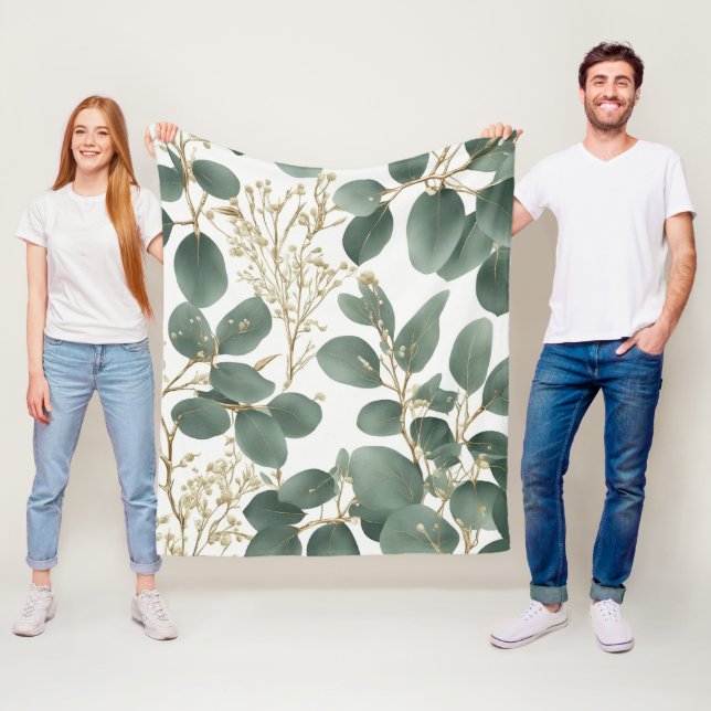 Manta Polar Patrón de hojas de eucalipto (In situ)