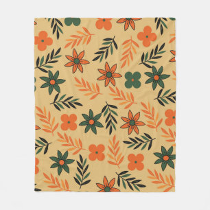 Manta Polar Patrón de hojas de flores florales retro vintage 7