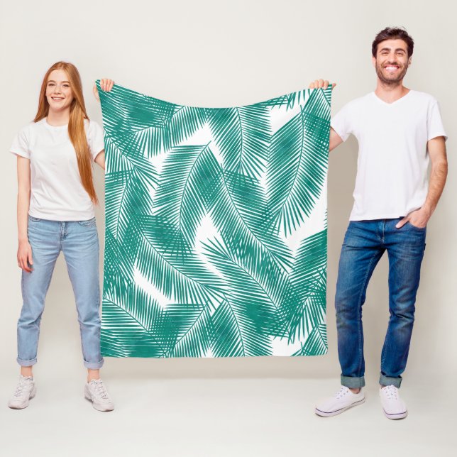 Manta Polar Patrón de hojas tropicales verdes (In situ)