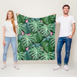 Manta Polar Patrón de hojas tropicales verdes exóticas