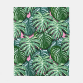 Manta Polar Patrón de hojas tropicales verdes exóticas
