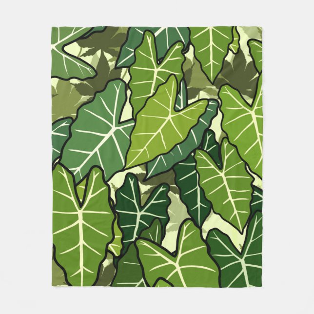 Manta Polar Patrón de hojas verdes (Anverso)