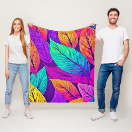 Manta Polar Patrón de hojas vívidas