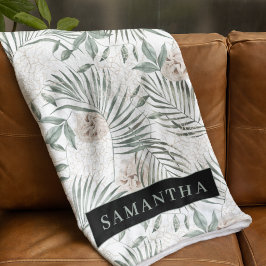 Manta Polar Patrón de hojas y flores de acuarela tropical