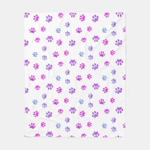 Manta Polar Patrón de huellas de patas de color rosa morado az