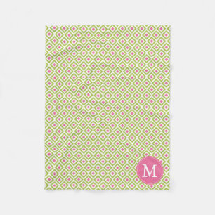 Manta Polar Patrón de ikat de diamantes rosados verde monogram