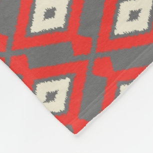 Manta Polar Patrón de Ikat - Rojo, Gris y Beige