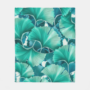 Manta Polar Patrón de ilustracion de ginkgo biloba verde