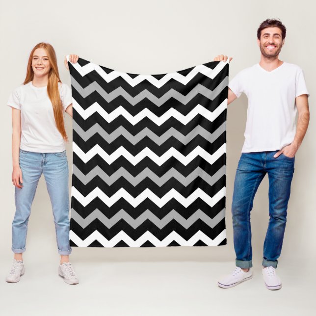 Manta Polar Patrón de impresión de Chevron negro blanco y gris (In situ)