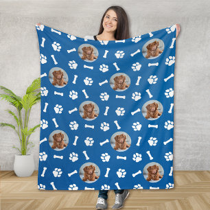 Manta Polar Patrón de impresión de fotografías de perros azule
