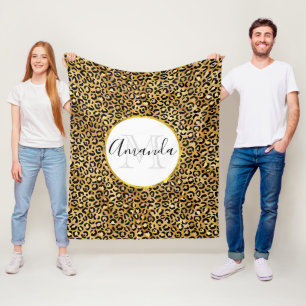 Manta Polar Patrón de impresión de leopardo en monograma dorad