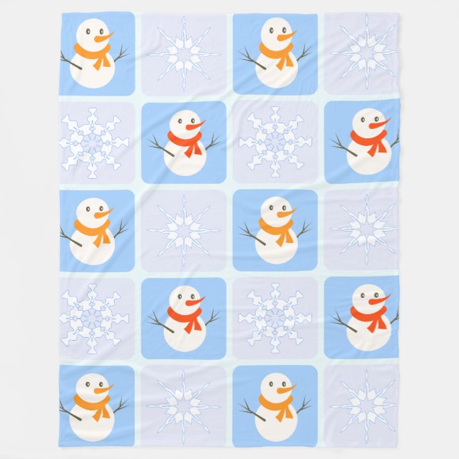 Manta Polar Patrón de invierno de snowman y copos de nieve (Anverso)