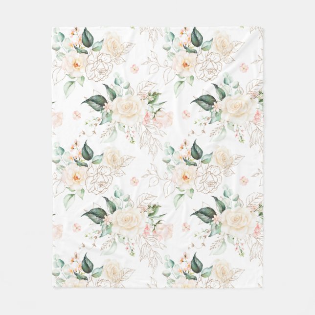 Manta Polar Patrón de jardín floral Rosa (Anverso)