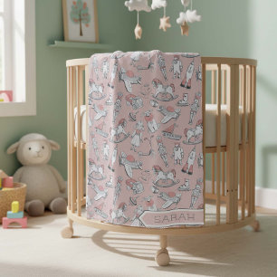 Manta Polar Patrón de juguete de época rosa/gris ID783