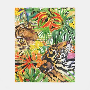 Manta Polar Patrón de jungla acuarela del tigre tropical