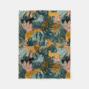 Manta Polar Patrón de jungla de leopardo tropical y tigre impr