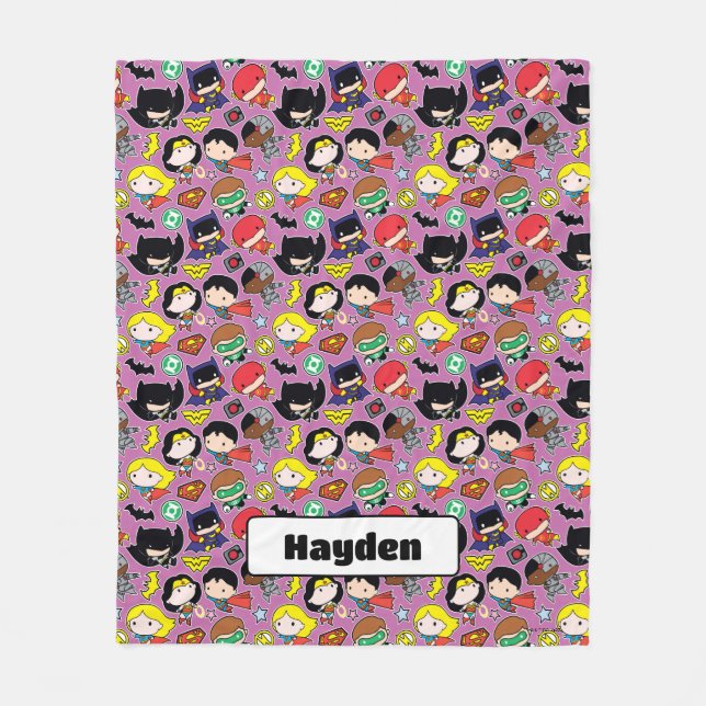 Manta Polar Patrón de la Liga de la Justicia de Chibi en morad (Anverso)