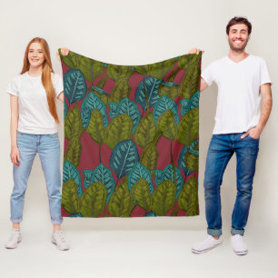 Manta Polar Patrón de la planta de Calathea - Rojo oscuro