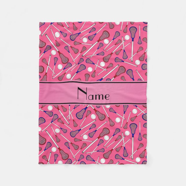Manta Polar Patrón de lacrosina rosa de nombre personalizado (Anverso)