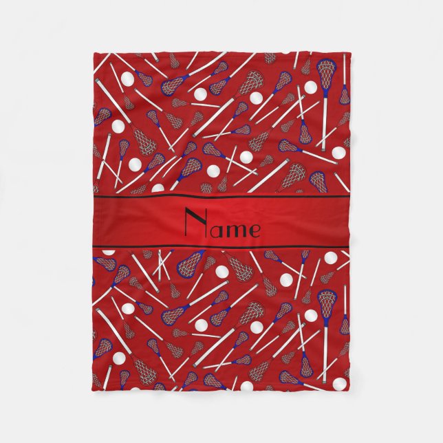 Manta Polar Patrón de lacrosse rojo de nombre personalizado (Anverso)