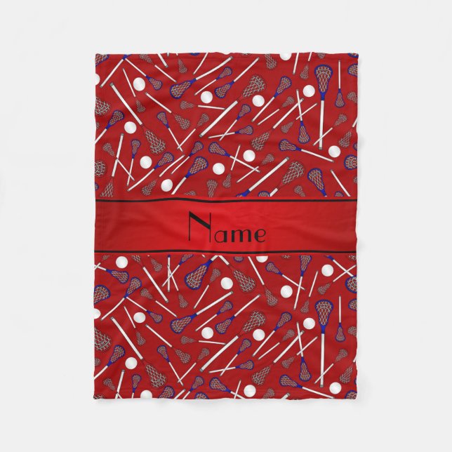 Manta Polar Patrón de lacrosse rojo de nombre personalizado (Anverso)