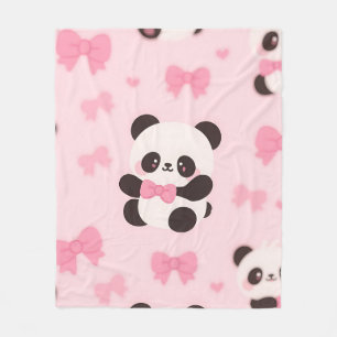 Manta Polar Patrón de lazo rosa de Panda Kawaii