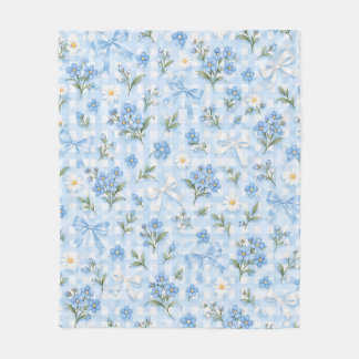 Manta Polar Patrón de lazos florales de gingham azul y margari