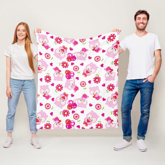 Manta Polar Patrón De Lechuzas, Lechuzas Cutas, Lechuzas Rosad (In situ)