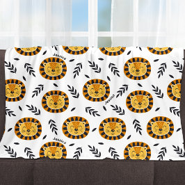 Manta Polar Patrón de león de la jungla con nombre de niño