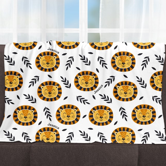 Manta Polar Patrón de león de la jungla con nombre de niño (Subido por el creador)