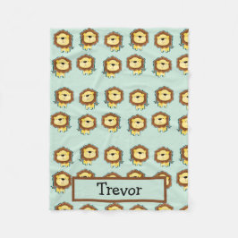 Manta Polar Patrón de león de nombre personalizado en azul