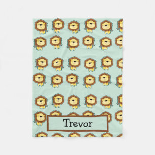 Manta Polar Patrón de león de nombre personalizado en azul