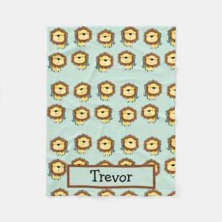 Manta Polar Patrón de león de nombre personalizado en azul