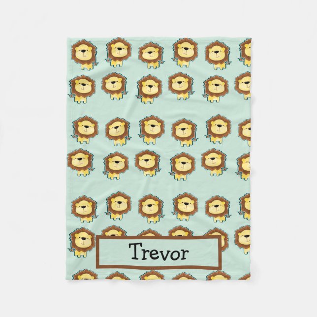 Manta Polar Patrón de león de nombre personalizado en azul (Anverso)