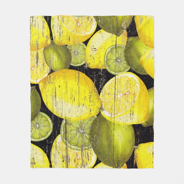 Manta Polar Patrón de limón: Madera dibujada a mano. (Anverso)