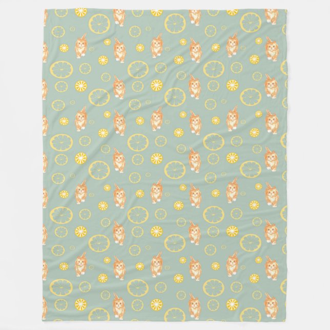 Manta Polar patrón de limón y gato (Anverso)